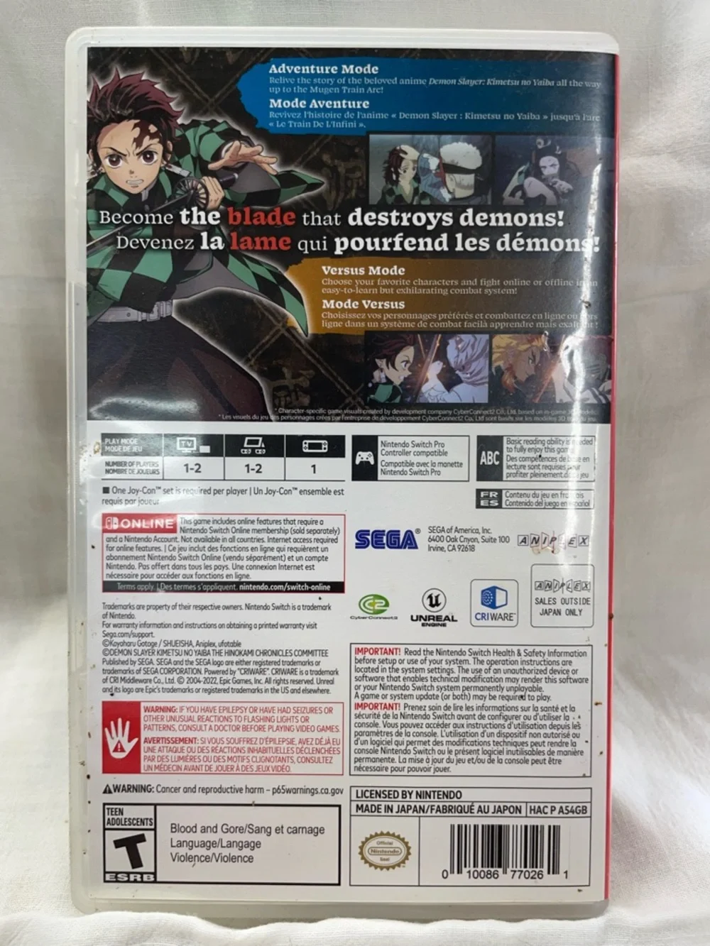 Nintendo Switch Demon Slayer: The Hinokami Chronicles video game - Purple Cover